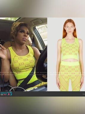 Gucci Neon Yellow GG Logo Knit Cropped Tank & matching biker shorts XS